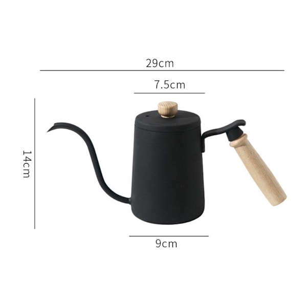 Anti-rost tekokare svanhals Återanvändbar kaffekanna för kök Black 9x29x14cm