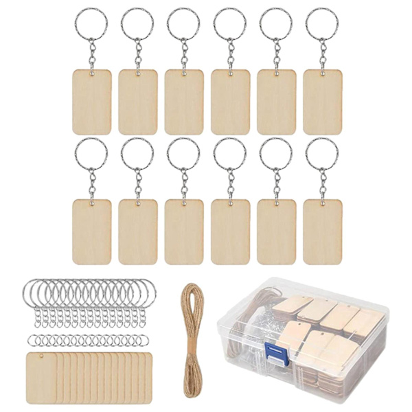 1/3 blank nyckelring set oavslutade trä tomma taggar 10m rep DIY 1Set