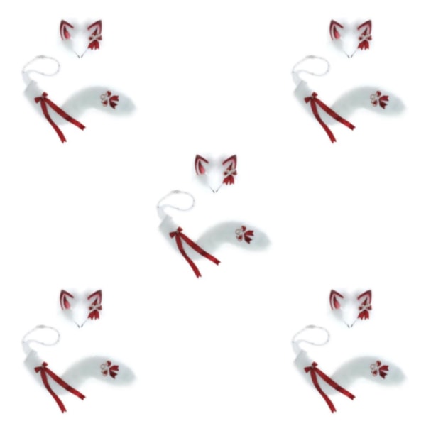 1/2/3/5 3st Furry Cat Ear Tail Läderchoker Halloween Lolita Wine Red White 5PCS