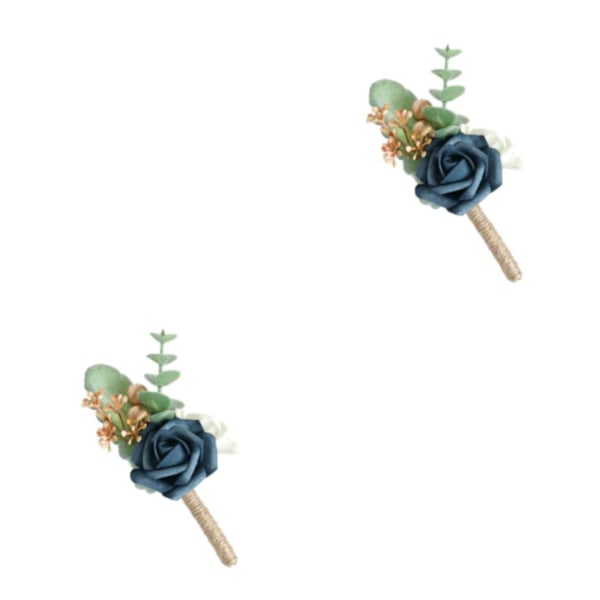 1/2/3/5 Stabilt fixerade konstgjorda bröllopsblommor Boutonniere För Mist Blue 2PCS