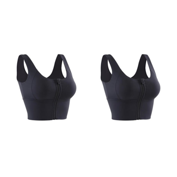 1/2/3 Womens Front Zip Sport BH För bekväma vadderade Shapewear Black L 2Set