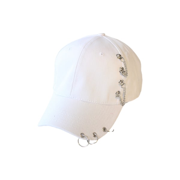 Baseballkeps i Hip Hop-stil i bomull med cap med ring-baseballdekor Chain White