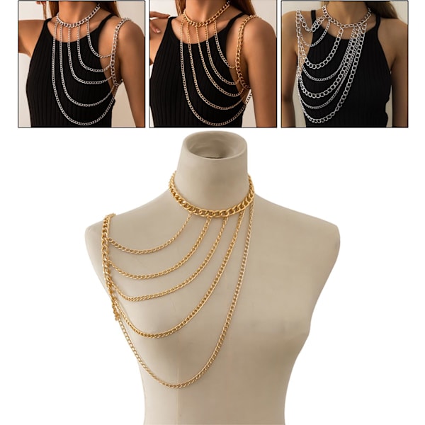 1/2/3/5 Body Chain Multi lager En Shoulder Smycken Tofsar Golden 1Set