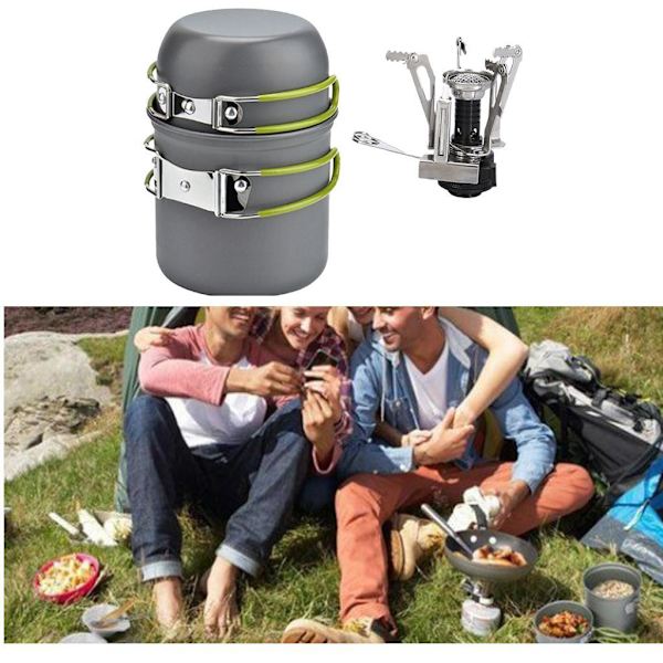 Utomhuscamping Köksredskap Mess Kit Köksredskap Vikbar gryta Panna spis