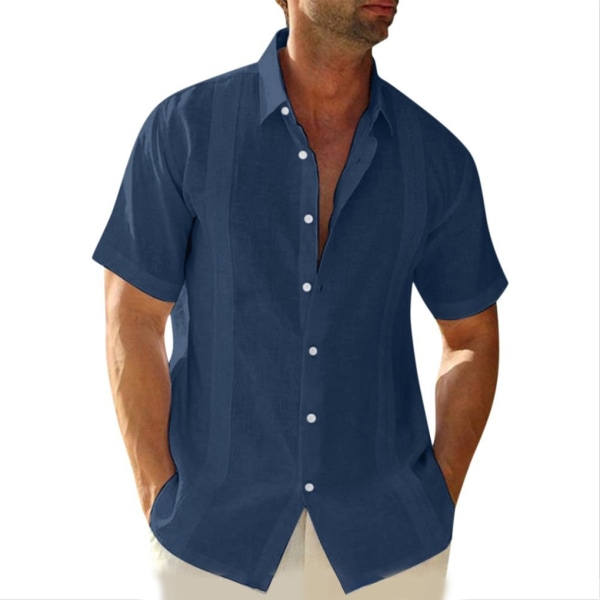 1/2 Resande Fotvandring Herr Button Down Skjorta Sommar Enkel Dark Blue M 2PCS