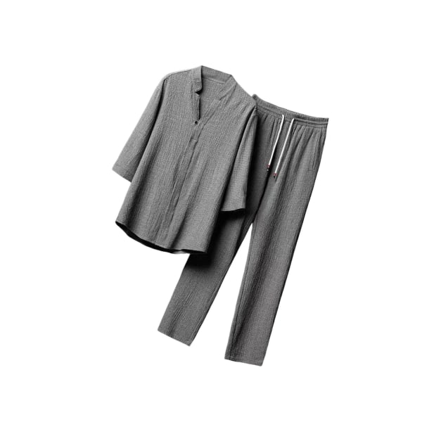 Sommardräkter för män Casual Lösbyxa 3/4-ärmad kostym Gray M