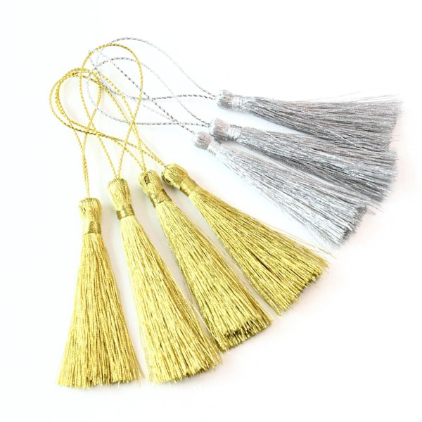 1/2/5 30x Silkeslen handgjorda mjuka tofsar Floss Bokmärke Tofsar med Silver 10cm 1Set