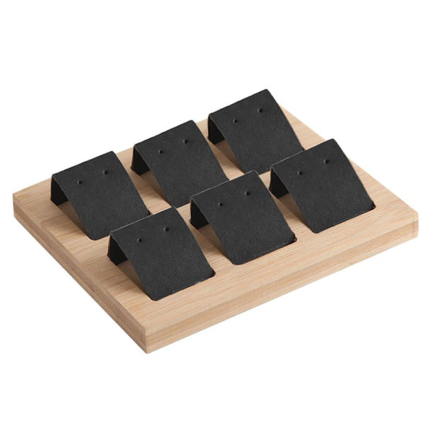 1/2/3 trä örhängeskorthållare med bricka för smycketillbehör 6 Pair Black 1Set