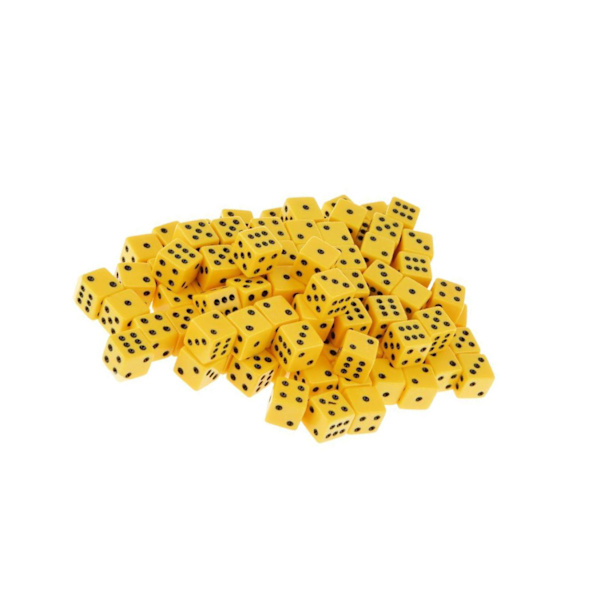 100 x ogenomskinliga 16 mm sexsidiga RPG-spel med tärningar Yellow