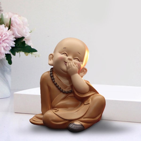 1/2/3 Söt Buddha Staty Monk Figurine Ornament Little för cover mouth laugh height 10cm 1Set