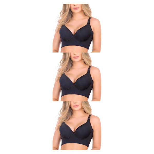 1/2/3 Dam Deep Cup BH Shapewear Ryggstängning Sexiga underkläder Black A 36 3PCS