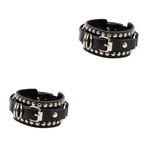 1/2/3/5 PU Läderarmband Justerbar Wrap Cuff Nit för Black 24.5 x 3.2cm 2Set