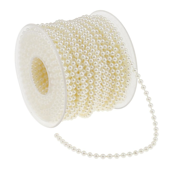 20 Meter Pearl Beads Chain Ribbon Trim för bröllopsdekor DIY Beige