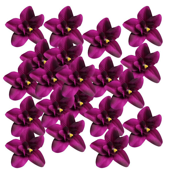 1/2/3 20 st konstgjorda sidenorkidéblomhuvuden för DIY-bröllop Purple 1Set