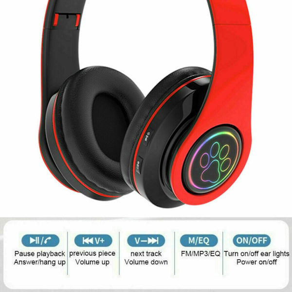 1/2 Universal Cat Ear Wireless Bluetooth 5.0 Headset Hörlurar Red 150x130x5mm 1Set