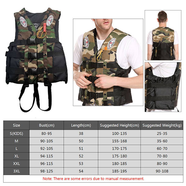 1/2/3 Vuxna Hjälpväst Kajak Ski Flytkraft Fiske Segel Vattensport Green Camouflage S 1 Pc