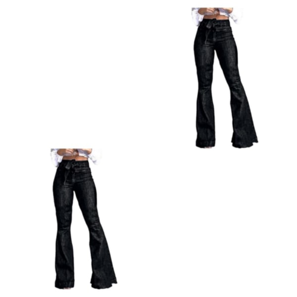 1/2/3 kvinnor vid ben jeans med hög midja byxor Höftlyftande Stretch Black XL 2PCS
