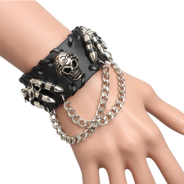 1/2 unisex svart skeleton skallehuvud gotisk punkrockarmband 1Set