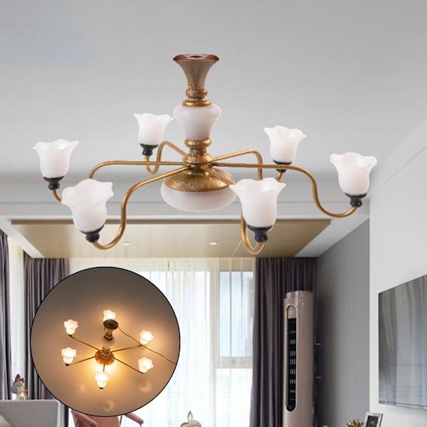 1/2/3 Modern Miniatyr Ljuskrona Celing Lampa Modell Layout Dekor Golden Warm Light 8.2x4.5cm 1Set