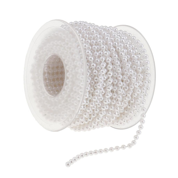 20 Meter Pearl Beads Chain Ribbon Trim för bröllopsdekor DIY White