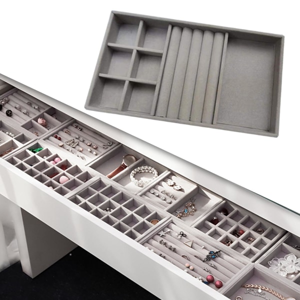 1/2/3/5 Stapelbar smyckesbricka Multipurpose Portable Velvet för Gray 3 in 1 1Set