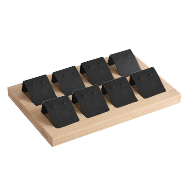1/2/3 trä örhängeskorthållare med bricka för smycketillbehör 8 Pair Black 1Set