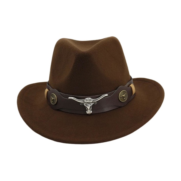 Casual Cowboyhatt Rekvisita med bred brätte Lättvikt för kvinnor män Coffee 32cm