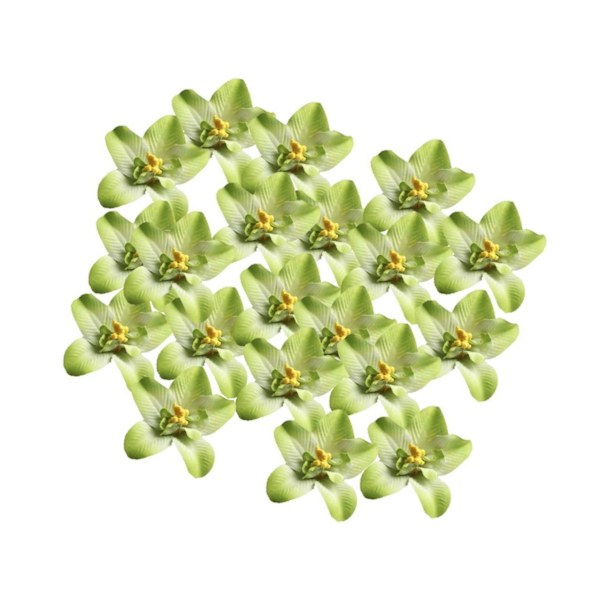 1/2/3 20 st konstgjorda sidenorkidéblomhuvuden för DIY-bröllop Green 1Set