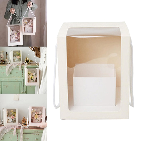 1/2 blomma presentpapper förpackning lådor genomskinligt fönster Bröllop baby S beige 1Set