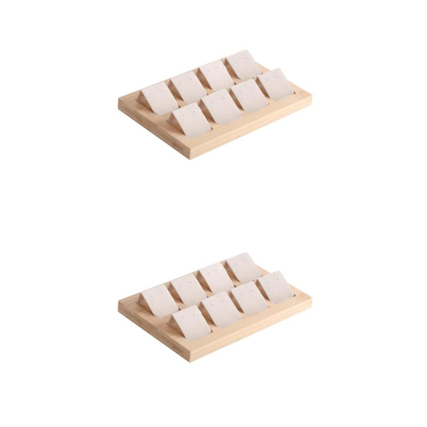 1/2/3 trä örhängeskorthållare med bricka för smycketillbehör 8 Pair Cream 2Set