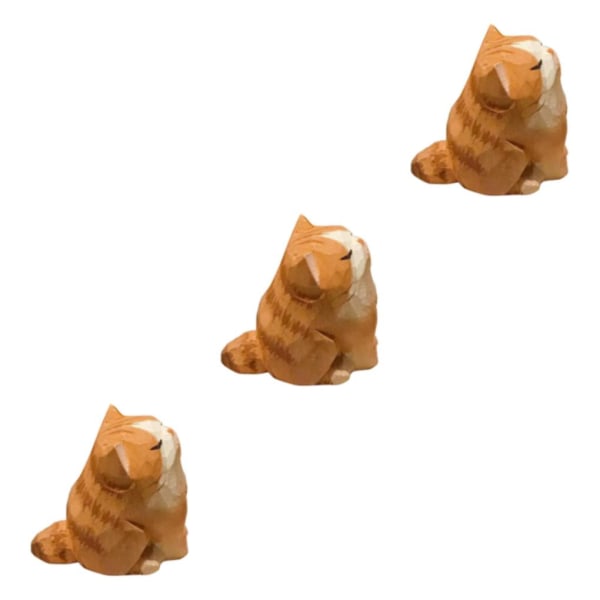 1/2/3/5 Orange Katt Träfigur Miniatyr Söt Husdjur Handgjord 3PCS