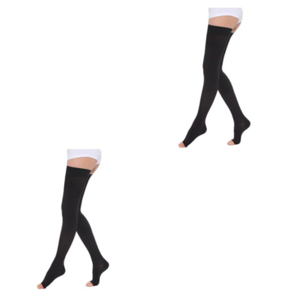 1/2/3 Trendiga och moderiktiga över knästrumpor för Open Toe-black L 2Set