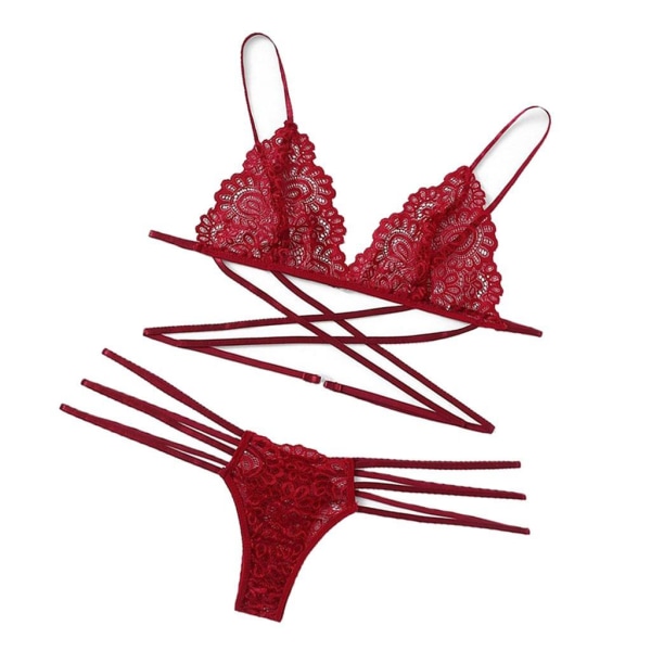 1/2/3/5 Womens 2 Piece Lace Hollow Perspective För Bikini Red S 1Set