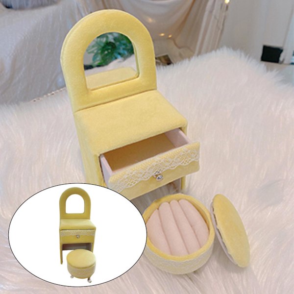1/2 Chic smycken case för flickor Kvinnor Ringar halsband Desk Cream Yellow 1Set