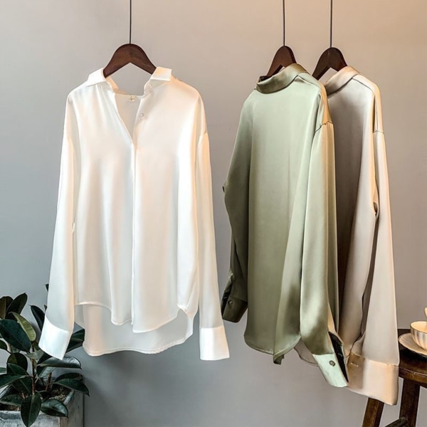 Kvinnor Button-up skjorta Arbetar Lapel Blus Kläder Kläder White L