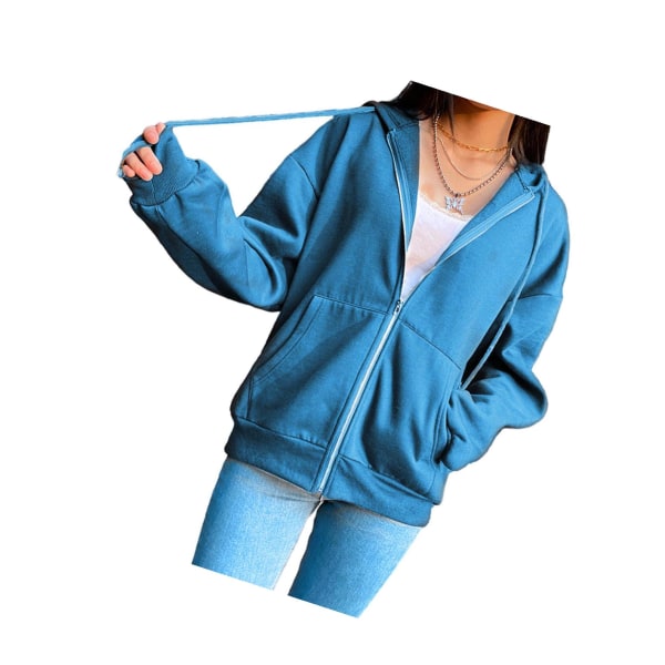 1/2/3/5 Dam Enfärgad Cotton Blend För Zipper Hoodie Blue M 1Set