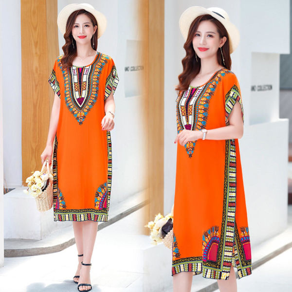 Dammode strandlovsklänning Boho Elegant etnisk klänning Orange