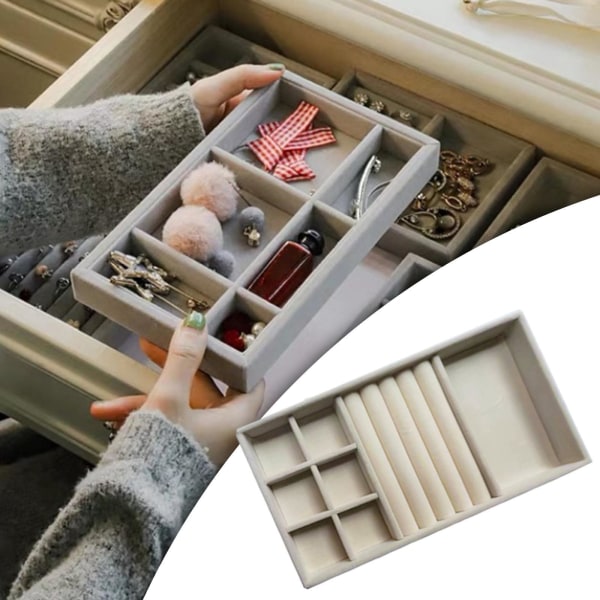 1/2/3/5 Stapelbar smyckesbricka Multipurpose Portable Velvet för Beige 3 in 1 1Set