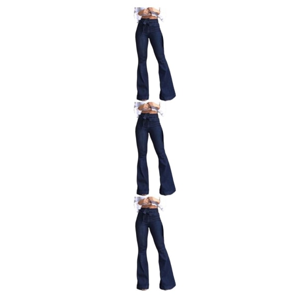 1/2/3 kvinnor vid ben jeans med hög midja byxor Höftlyftande Stretch Blue 2XL 3PCS