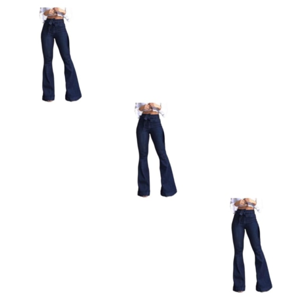 1/2/3 kvinnor vid ben jeans med hög midja byxor Höftlyftande Stretch Blue M 3PCS