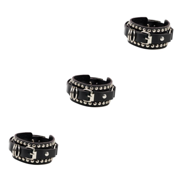 1/2/3/5 PU Läderarmband Justerbar Wrap Cuff Nit för Black 24.5 x 3.2cm 3Set