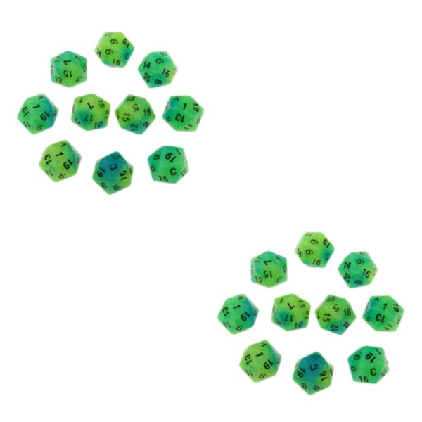 1/2/5 10 st självlysande flersidiga tärningar Noctilucent D20 set Blue+Green 10 Pcs 2Set
