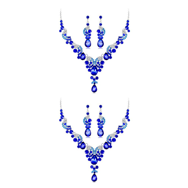 1/2/3/5 3 stycken/ set kvinnor halsband bröllop bröllop örhänge Blue 2PCS