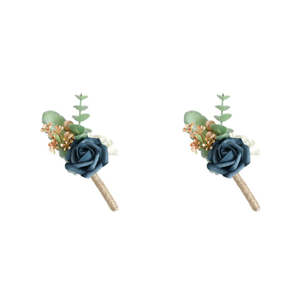 1/2/3/5 Stabilt fixerade konstgjorda bröllopsblommor Boutonniere För Mist Blue 2PCS