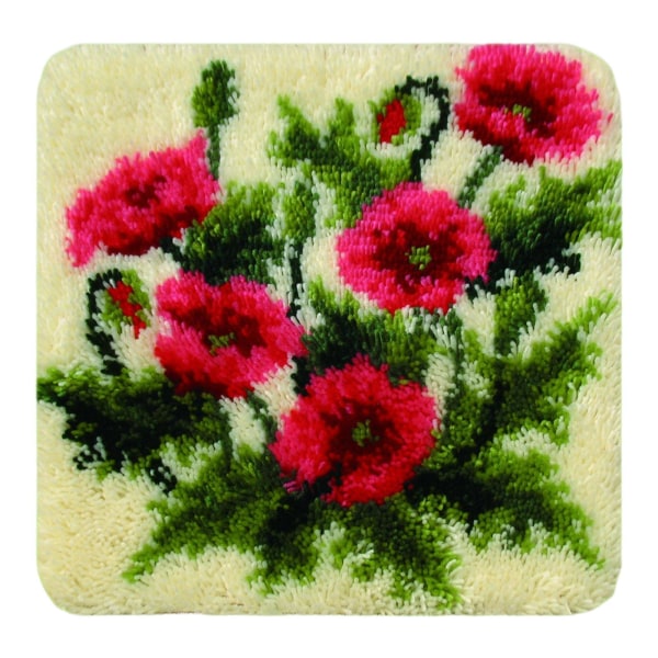 Krokmatta Handgjorda fyrkantiga mattor för nybörjare Red Bouquet 45x45cm