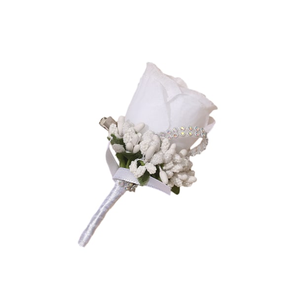 Bröllop Boutonniere säkra och återanvändbara brudgumstillbehör Broscher White