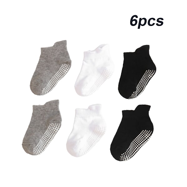 6 delar barnstrumpor Non for Slip för ankelstrumpor med Nice black white gray 8-10