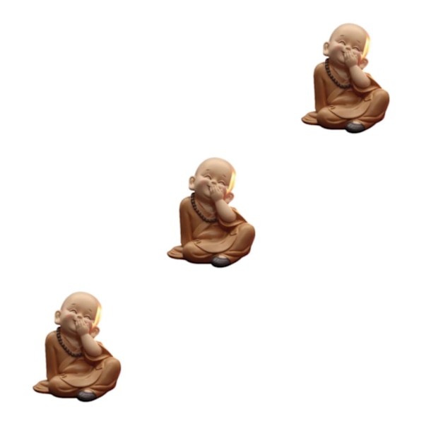 1/2/3 Söt Buddha Staty Monk Figurine Ornament Little för cover mouth laugh height 10cm 3Set