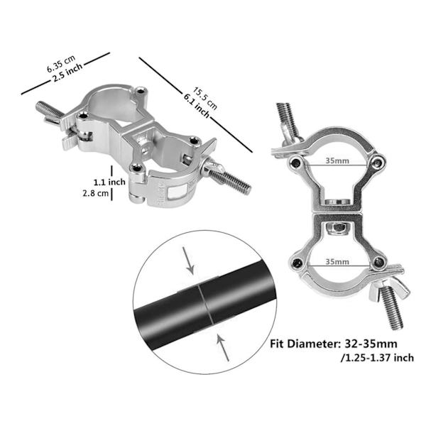 1/3/5 DJ Light Clamps Dubbel vridbar klämma för 1,25-1,38 tum Silver 1Set