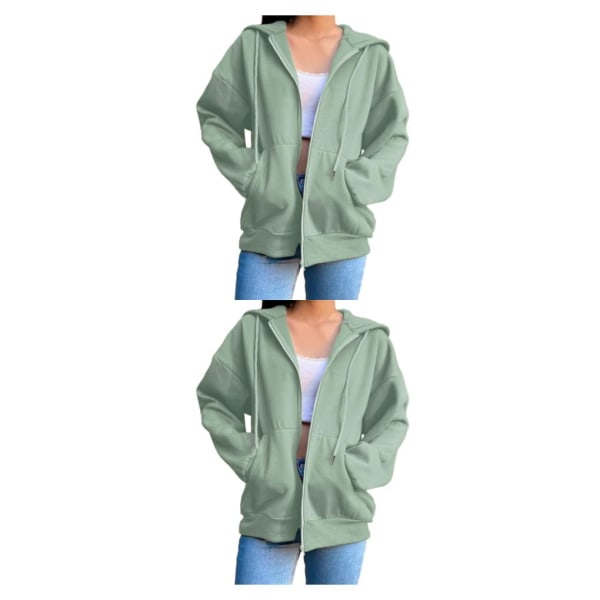 1/2/3/5 Dam Enfärgad Cotton Blend För Zipper Hoodie Green M 2Set